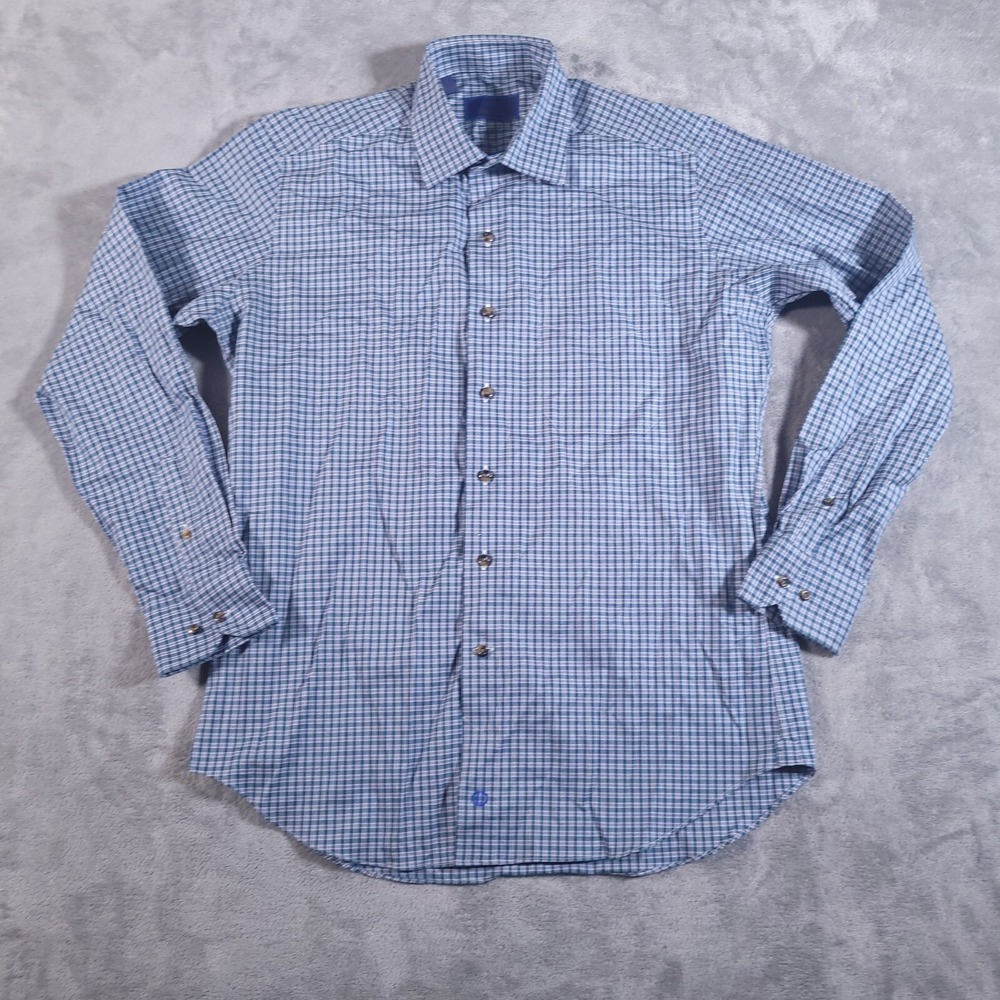 David Donahue Shirt Mens Large Green Blue‎ Plaid Long Sleeve Button Up Cotton